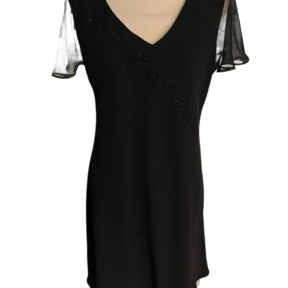 NWT Scarlett black dress with sequin design, sheer short sleeves. Size 14